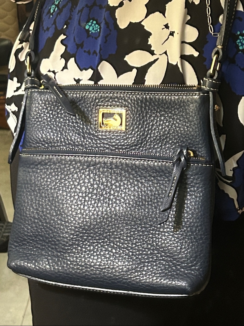 Dooney and Bourke all Leather Crossbody Bag in Navy Blue